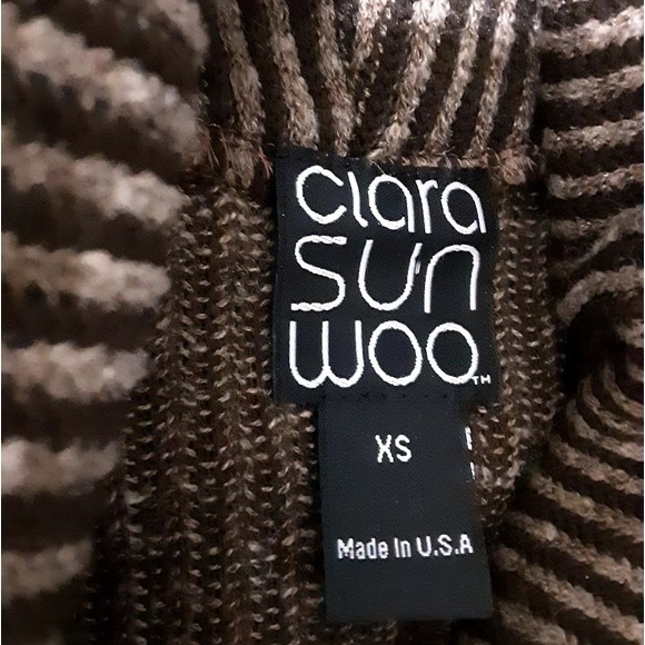 Ciara Sun Woo XS Pinstripe Mock Neck Ribbed Knit Oversized Sweater Cardigan Top - Picture 5 of 7